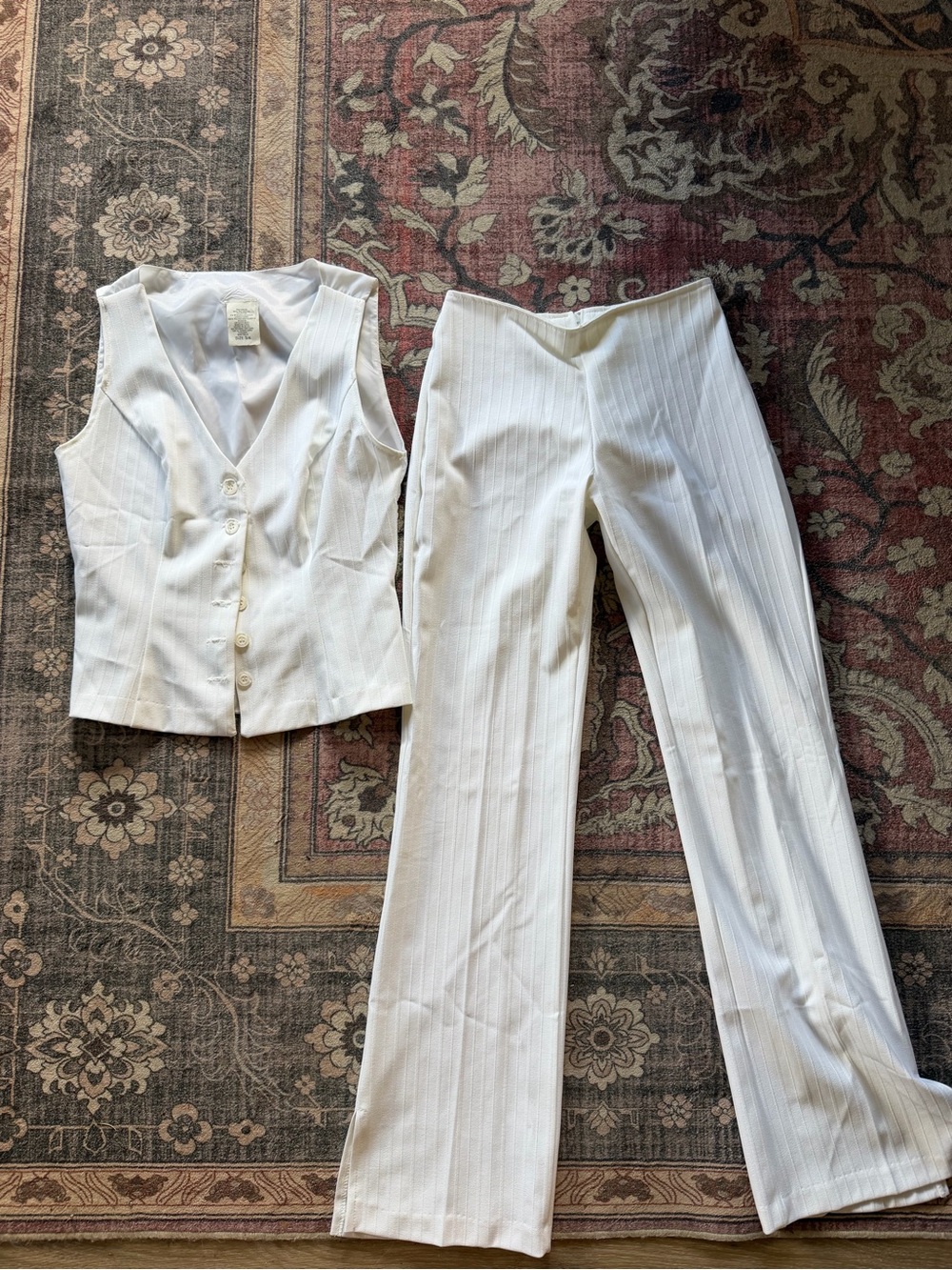 White Pinstripe Women's Vest & Pants Set